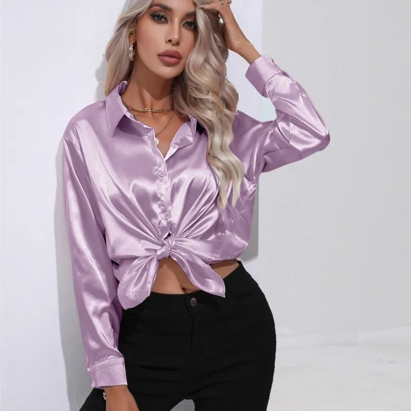 Xalia Blouse | Elegant Satin Button-Up Blouse for Women