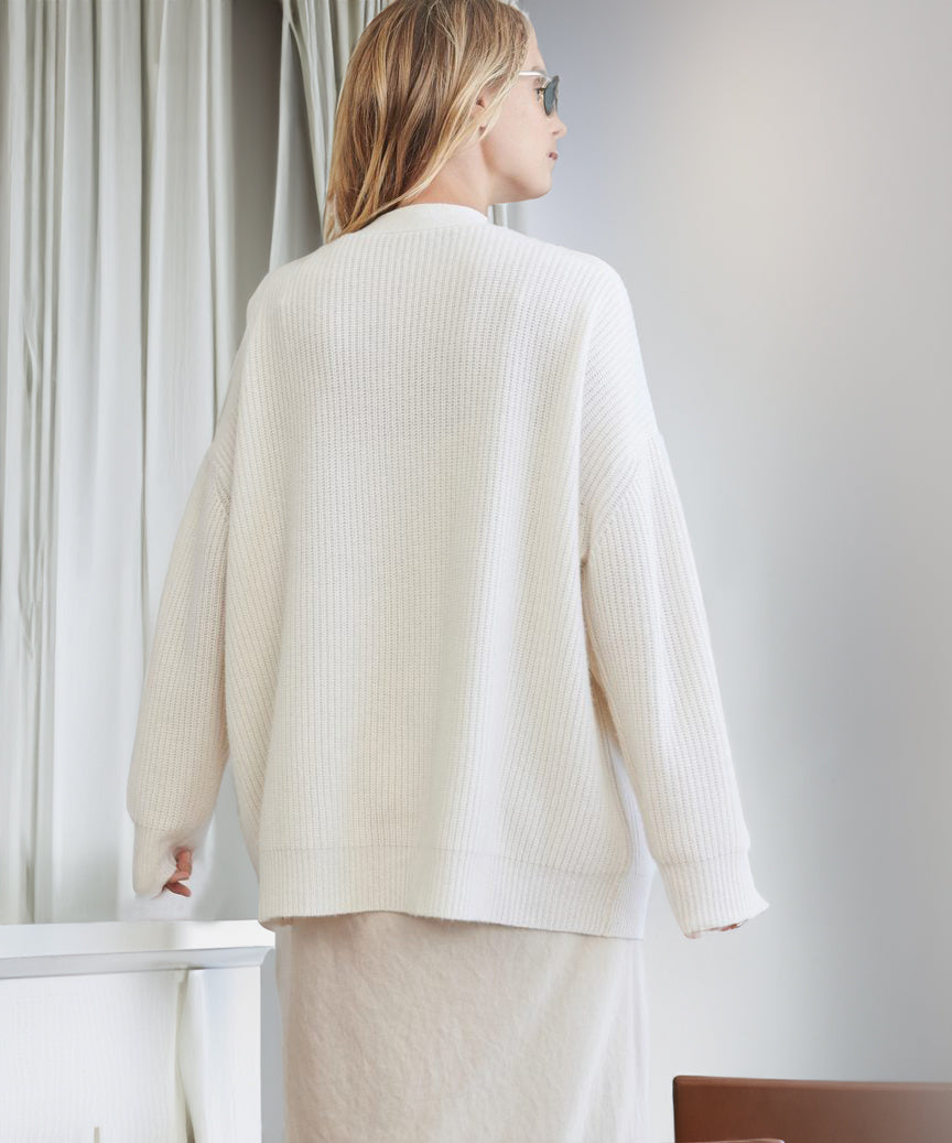 Qamaria Cardigan | Women's Autumn Oversized Button Cardigan with Ribbed Knit