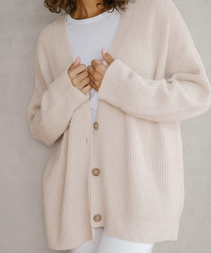 Qamaria Cardigan | Women's Autumn Oversized Button Cardigan with Ribbed Knit