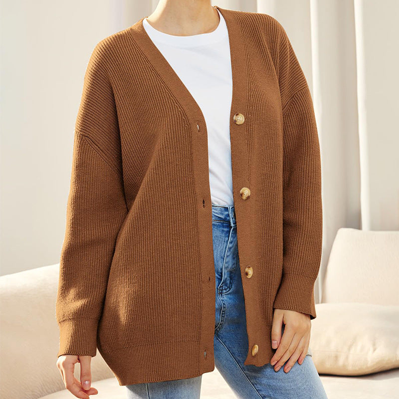 Qamaria Cardigan | Women's Autumn Oversized Button Cardigan with Ribbed Knit