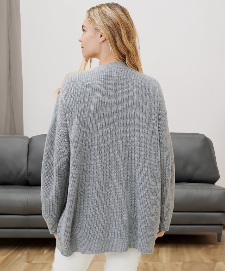 Qamaria Cardigan | Women's Autumn Oversized Button Cardigan with Ribbed Knit