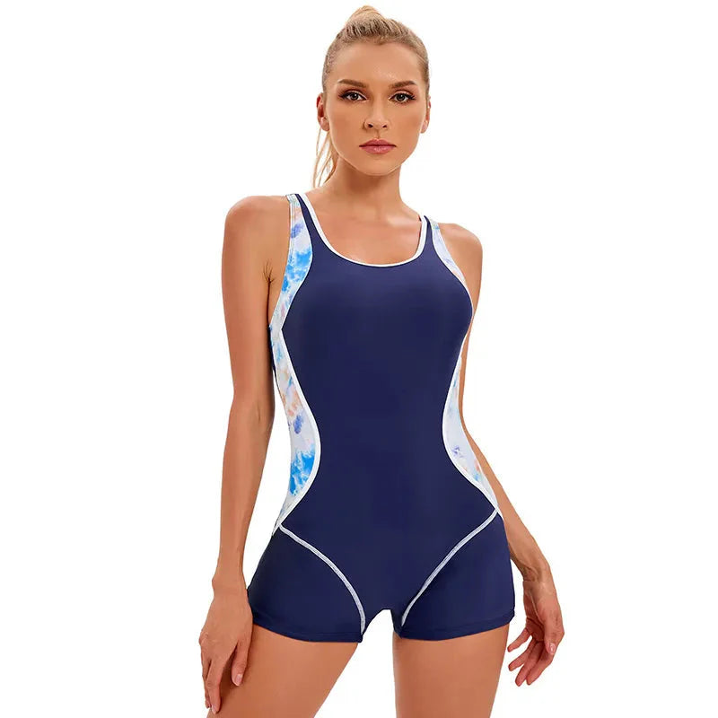 Bambi Swimsuit | Women’s One-Piece Swimsuit with Patchwork Design and Round Neckline