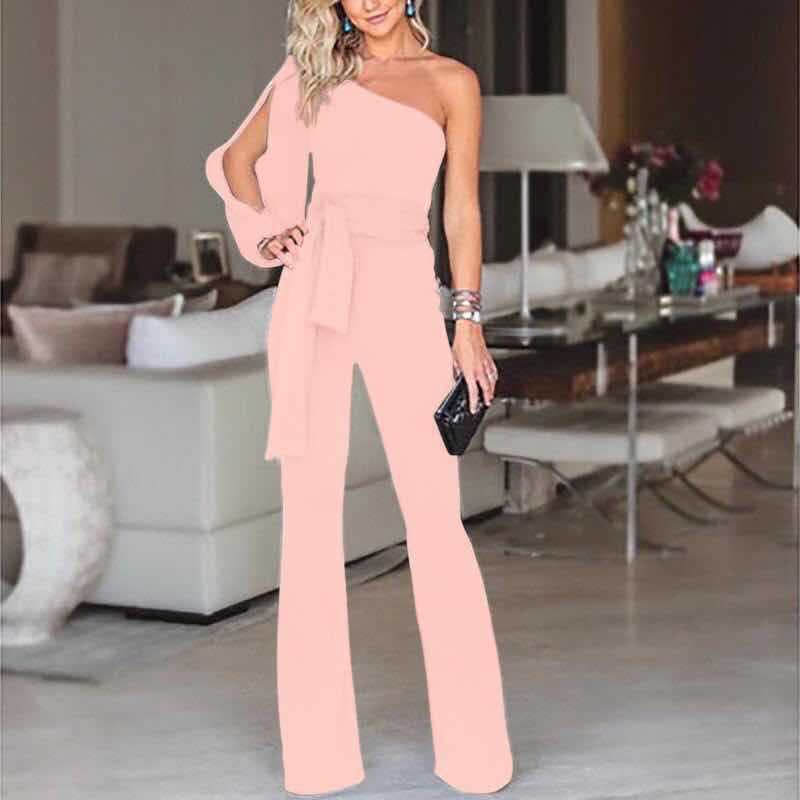 Dymira Jumpsuit | One-Shoulder Black Belted Wide-Leg Jumpsuit for Women