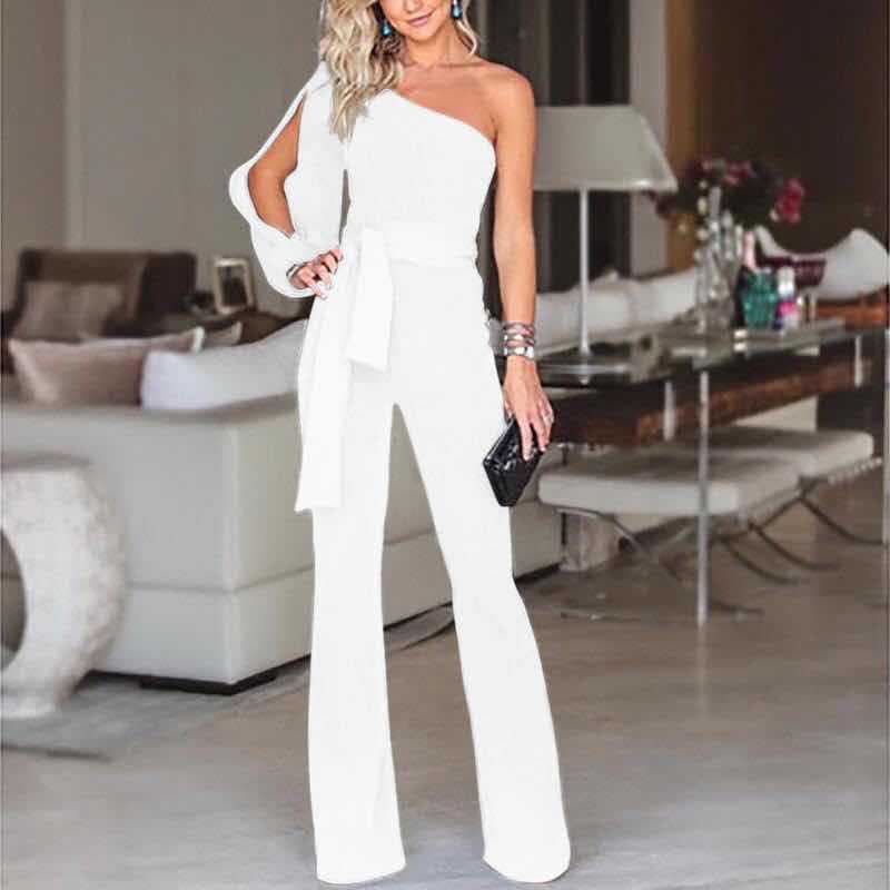 Dymira Jumpsuit | One-Shoulder Black Belted Wide-Leg Jumpsuit for Women
