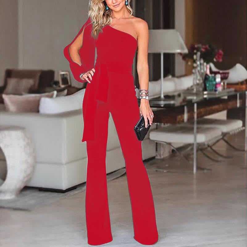 Dymira Jumpsuit | One-Shoulder Black Belted Wide-Leg Jumpsuit for Women