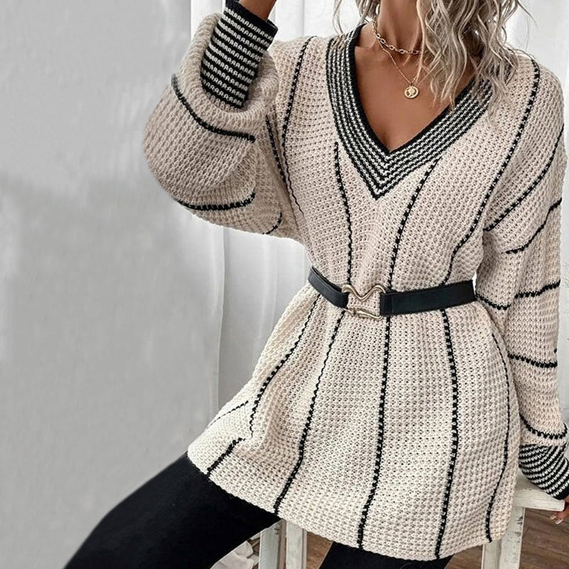 Olinda Jumper | Women's Winter Striped V-Neck Knit Jumper