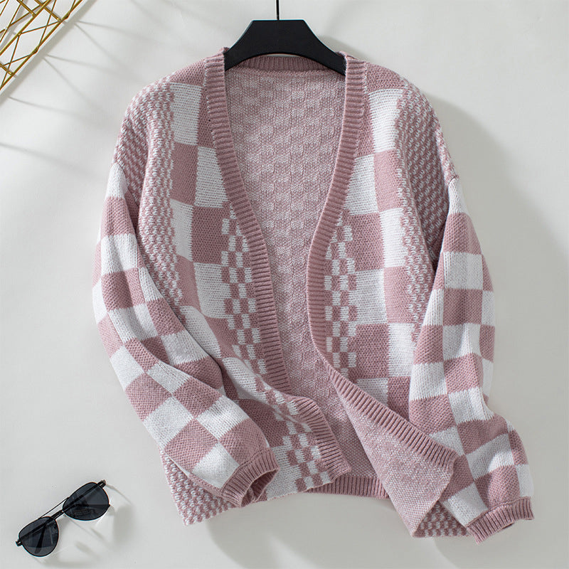 Odina Cardigan | Women's Autumn Casual Checked Knitted Cardigan