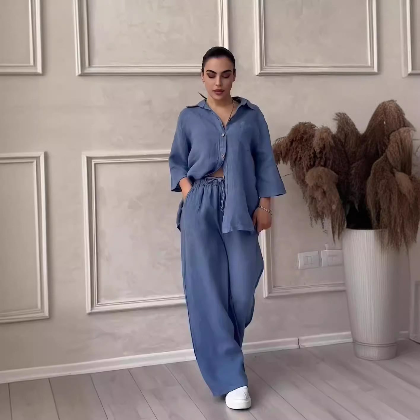 Dayenith Two-Piece Set | Elegant Linen Shirt and High-Waisted Trousers in a Light Minimalist Fit
