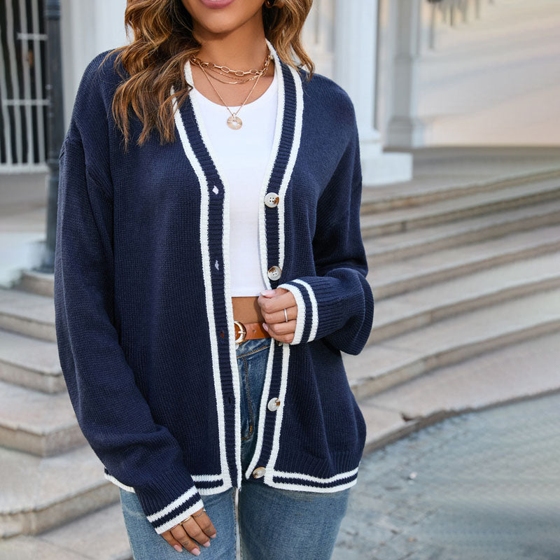 Oakley Cardigan | Women's Spring Buttoned Color Block V-Neck Knit Cardigan