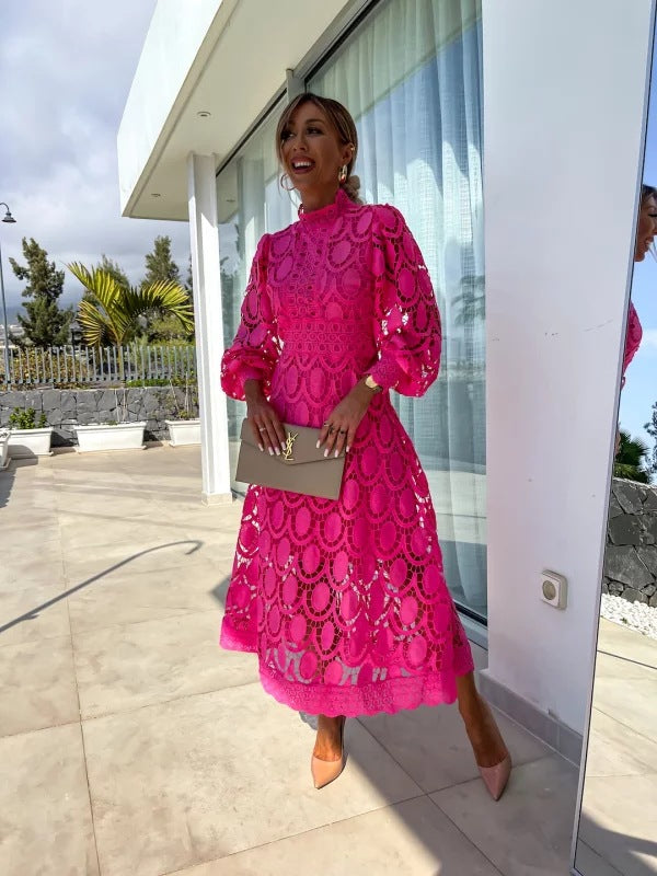 Yasira Lace Dress | Women’s Elegant Midi Lace Dress with Flowy Skirt