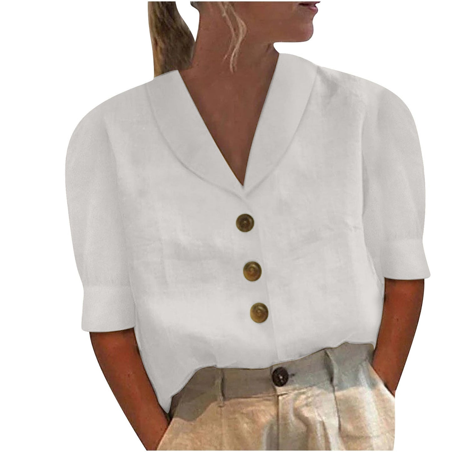 Fintan Blouse | Women’s Sleeveless Linen Summer Blouse with V-Neck Collar and Button-Front Design