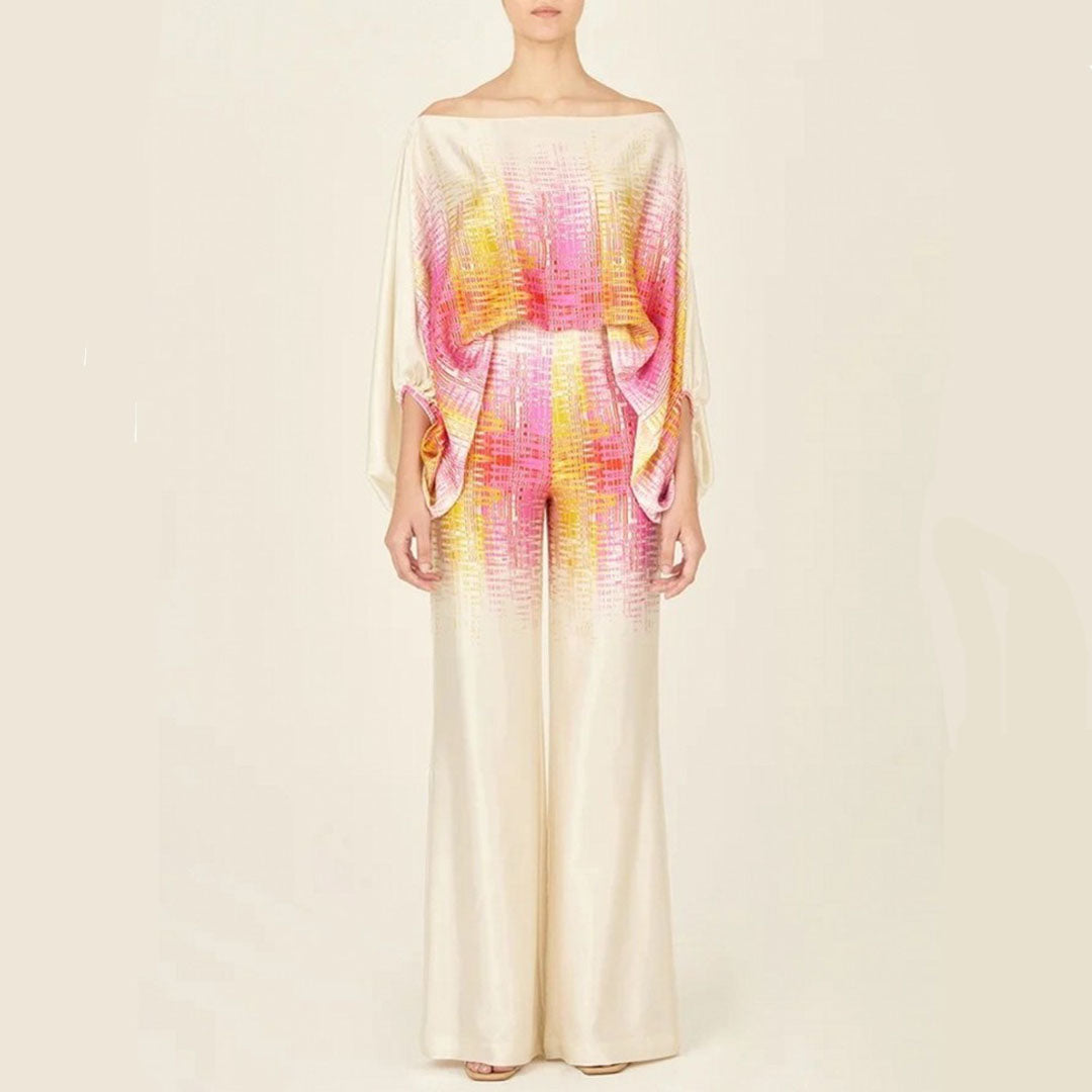 Wenda Co-ord Set | Satin Two-Piece Blouse & Pants Set