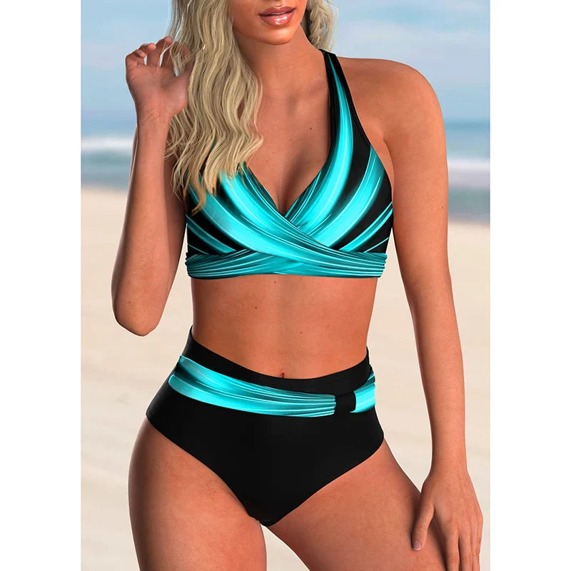 Tanesha Bikini | High-Waisted Push-Up Halter Bikini Set