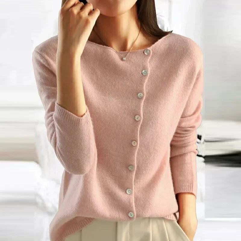 Eleanor Sweater | Cozy Cardigan with Asymmetric Button Design