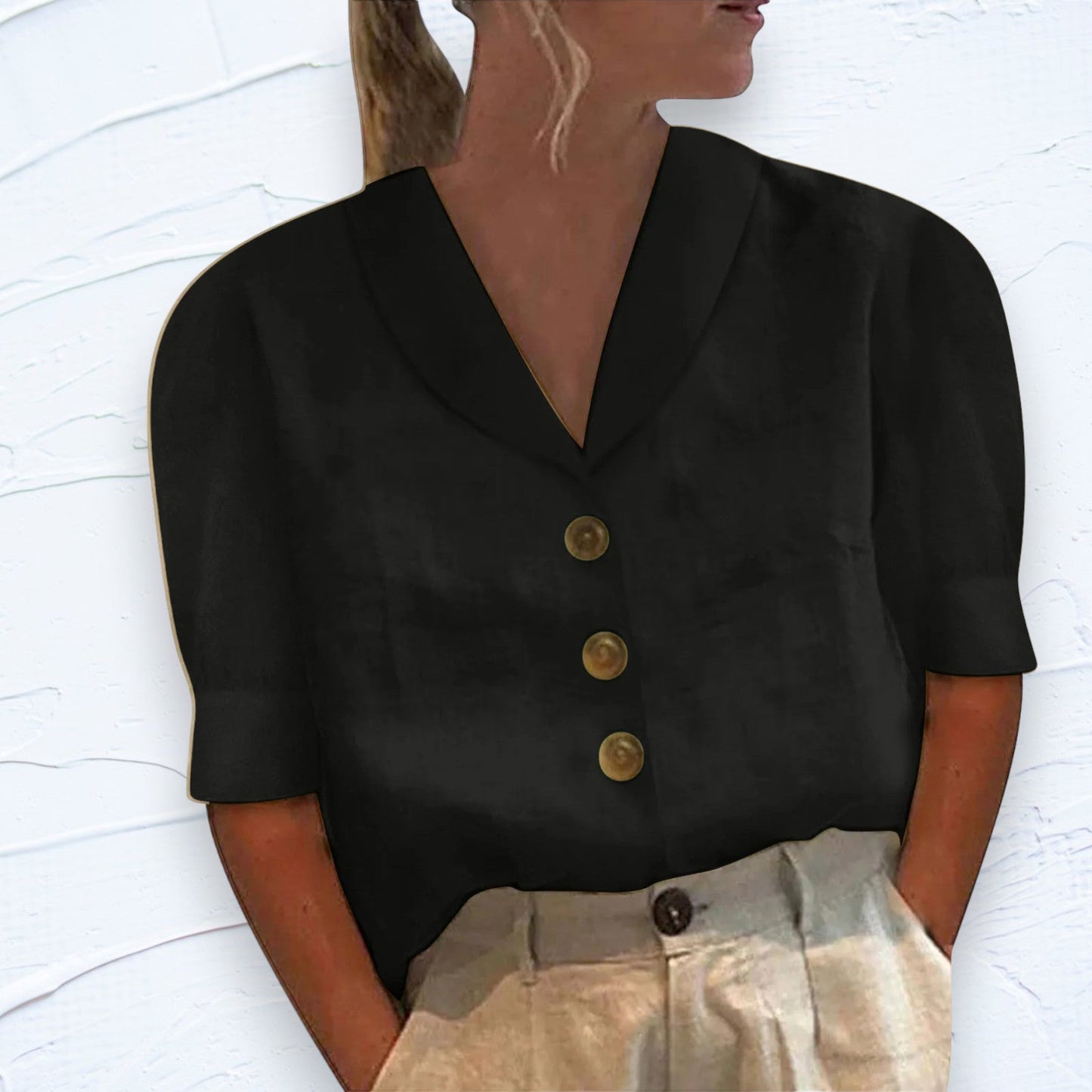 Fintan Blouse | Women’s Sleeveless Linen Summer Blouse with V-Neck Collar and Button-Front Design