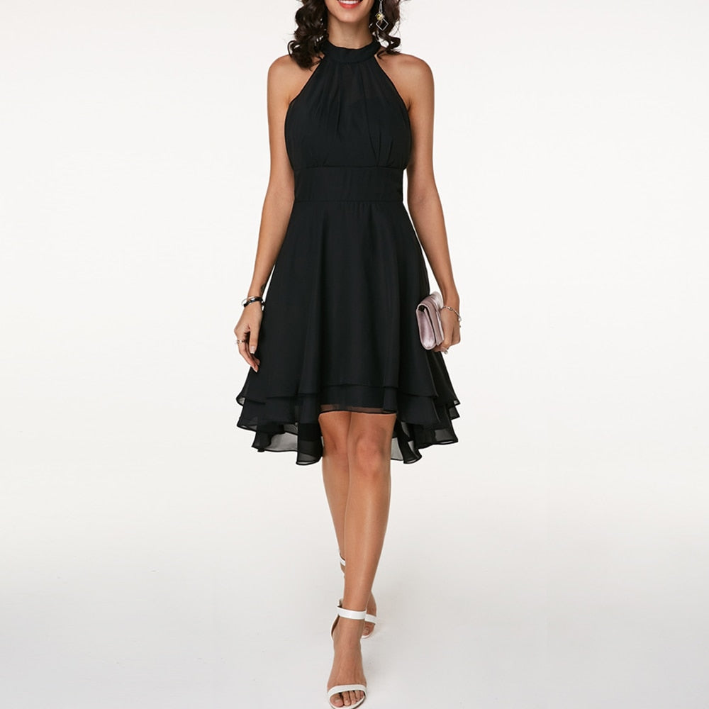 Doralith Dress | Halter Mini Dress with Ruffle Details and Flattering Waist Accent