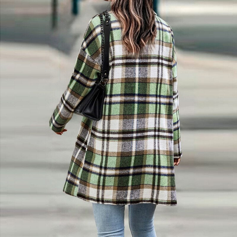 Nicolette Coat | Women's Autumn Plaid Long Coat