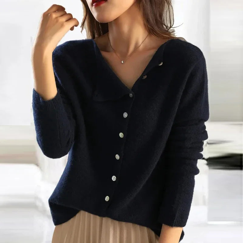 Eleanor Sweater | Cozy Cardigan with Asymmetric Button Design
