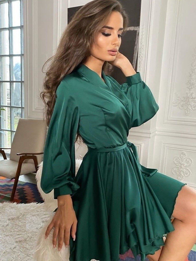 Victoria Dress | Elegant Satin Midi Dress