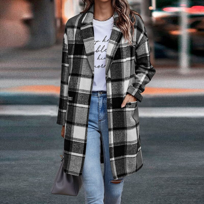 Nicolette Coat | Women's Autumn Plaid Long Coat