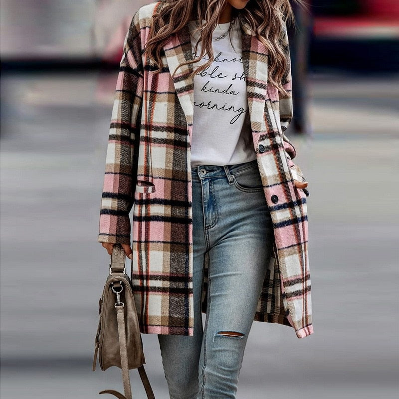 Nicolette Coat | Women's Autumn Plaid Long Coat