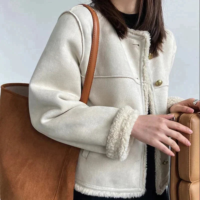 Gracie Jacket | Suede Jacket with Faux Fur Trim