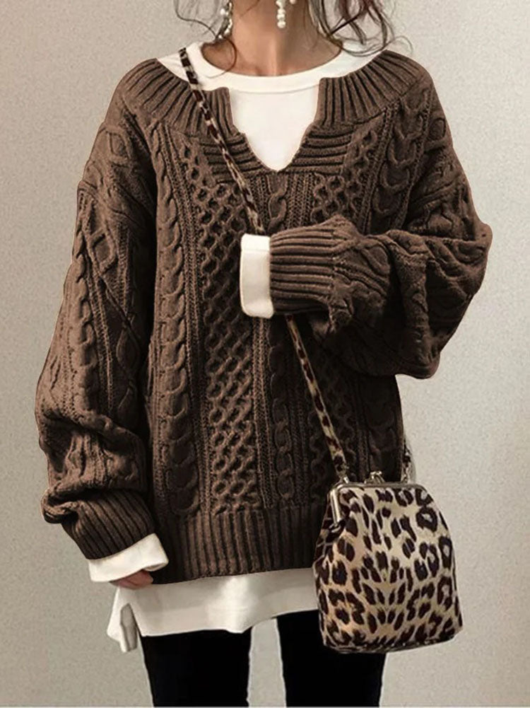 Qaniah Cable Knit Jumper | Women's Autumn Chunky Notch Neck Jumper