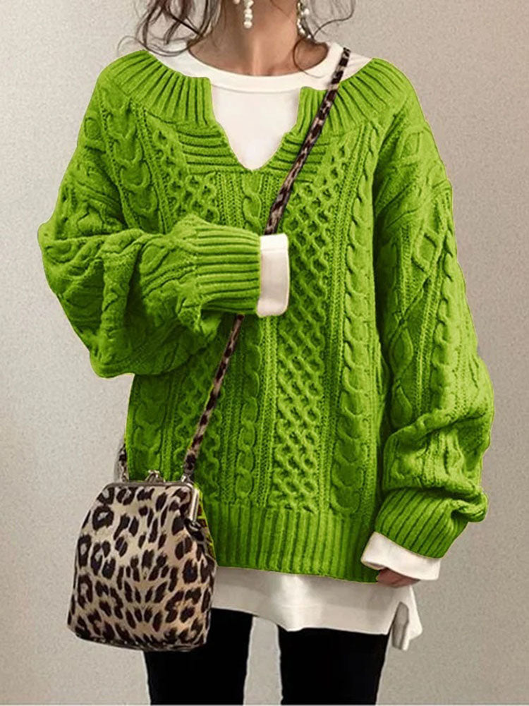 Qaniah Cable Knit Jumper | Women's Autumn Chunky Notch Neck Jumper