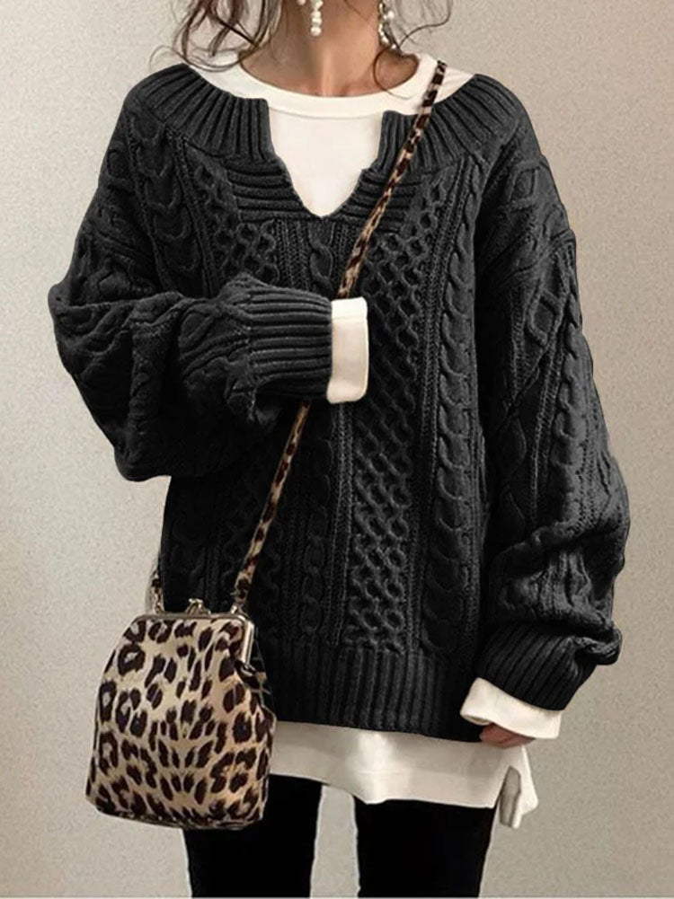 Qaniah Cable Knit Jumper | Women's Autumn Chunky Notch Neck Jumper