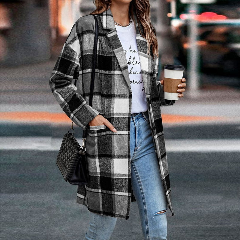 Nicolette Coat | Women's Autumn Plaid Long Coat