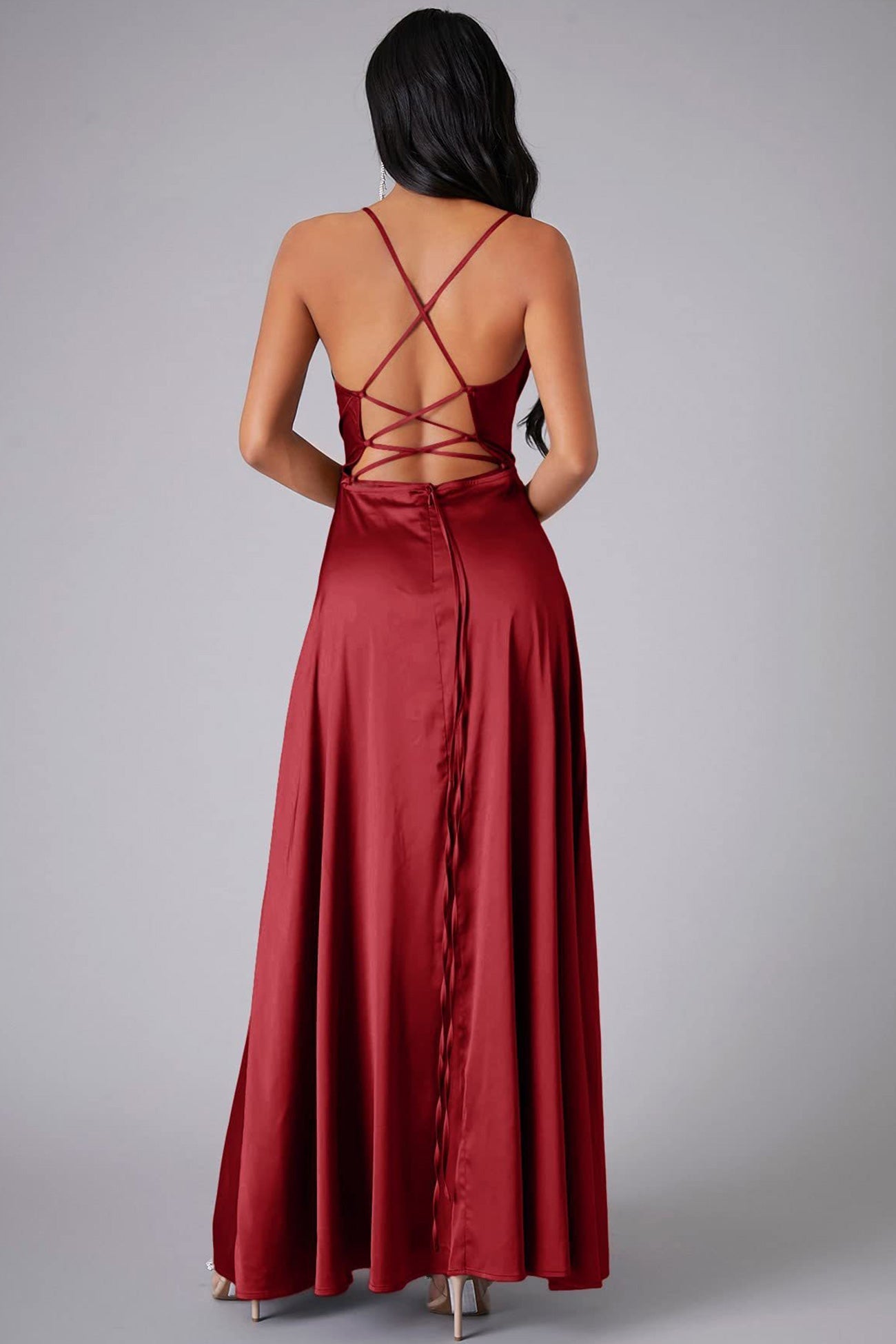 Dacelyn Satin Dress | Cowl Neck Spaghetti Strap Maxi Dress with Thigh-High Slit
