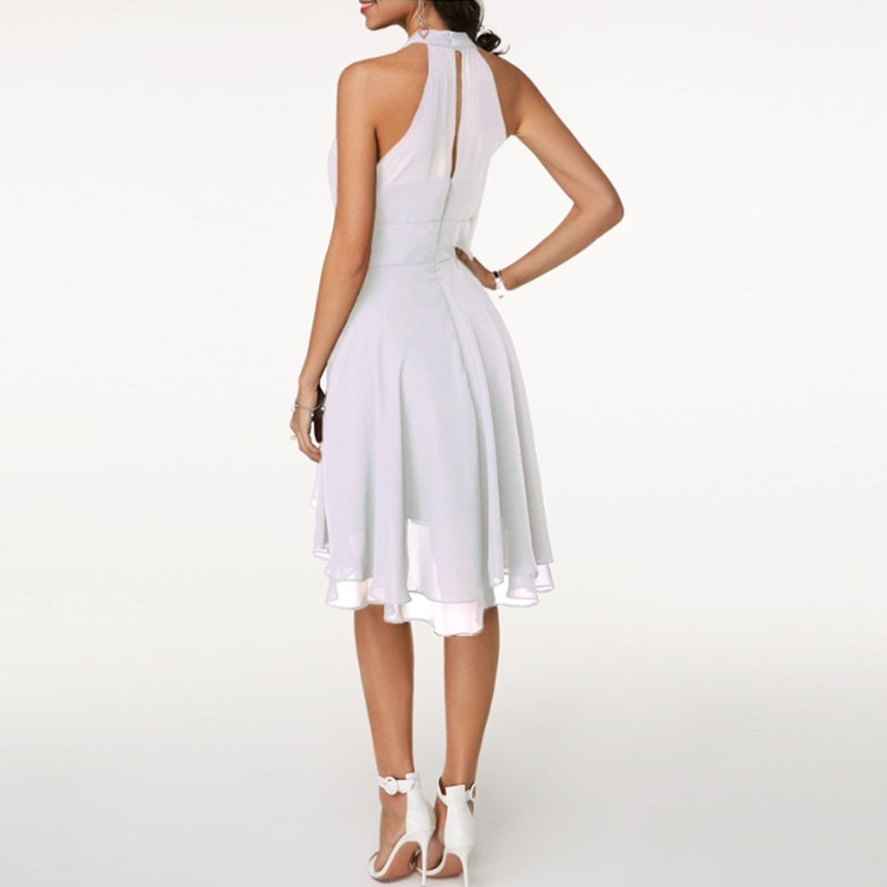 Doralith Dress | Halter Mini Dress with Ruffle Details and Flattering Waist Accent