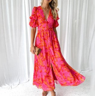Alayna Maxi Dress | Women’s Chiffon Maxi Dress with Puff Sleeves and Flowy Fit