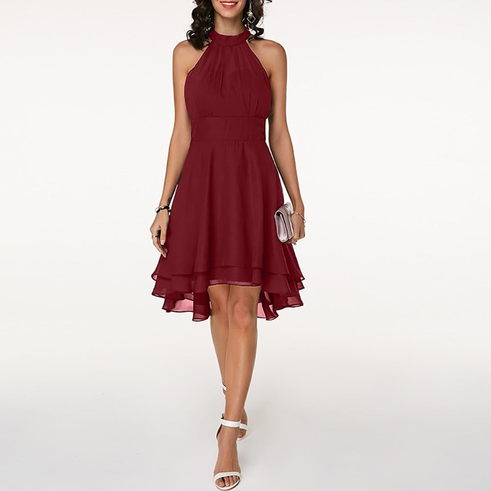 Doralith Dress | Halter Mini Dress with Ruffle Details and Flattering Waist Accent