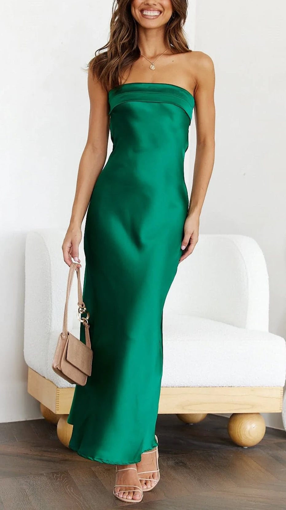 Bethel Satin Dress | Women’s Elegant Satin Midi Dress with Stylish Pleats