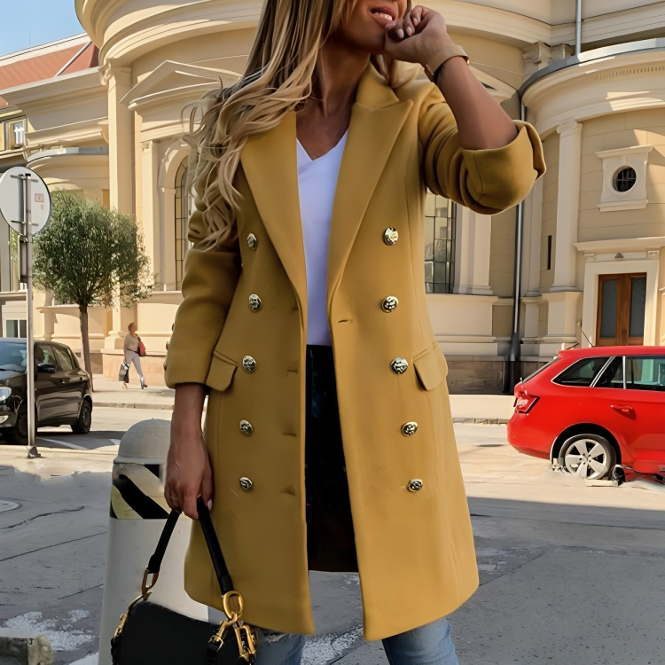 Esme Wool Coat | Long Sleeve Coat with Down Collar