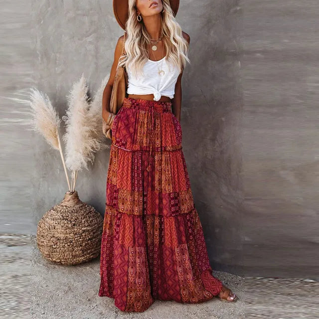 Delysha Skirt | Bohemian Printed Maxi Skirt with Flowy Silhouette
