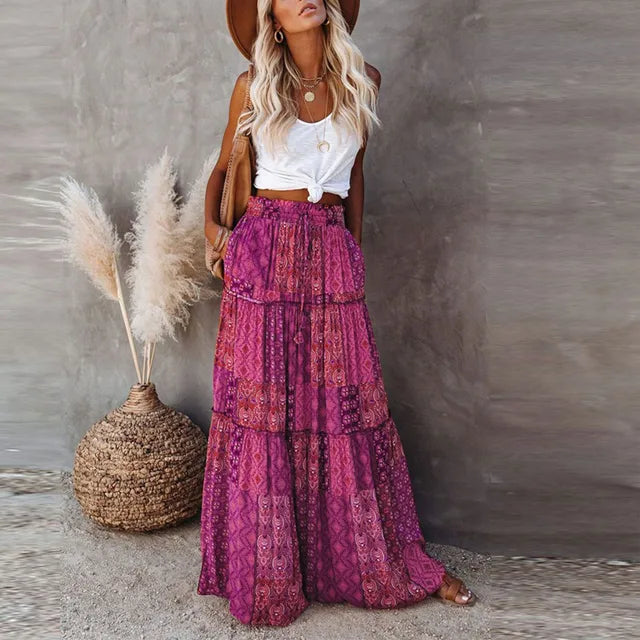 Delysha Skirt | Bohemian Printed Maxi Skirt with Flowy Silhouette