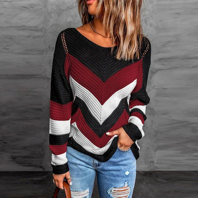 Nova Jumper | Women's Autumn Striped Patchwork Knitted Jumper