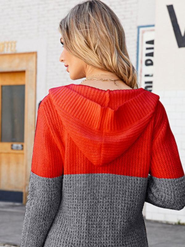 Pansy Cardigan | Women's Autumn Colour Contrast Hooded Knit Cardigan