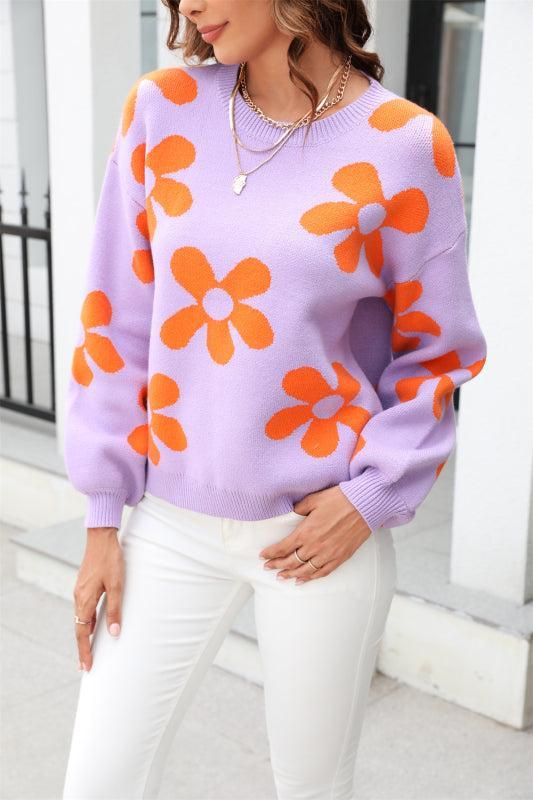 Pennie Jumper | Women's Autumn Floral Print Loose Fit Round Neck Jumper