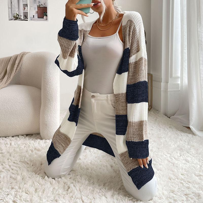 Patty Cardigan | Women's Autumn Thick Stripe Longline Knit Cardigan