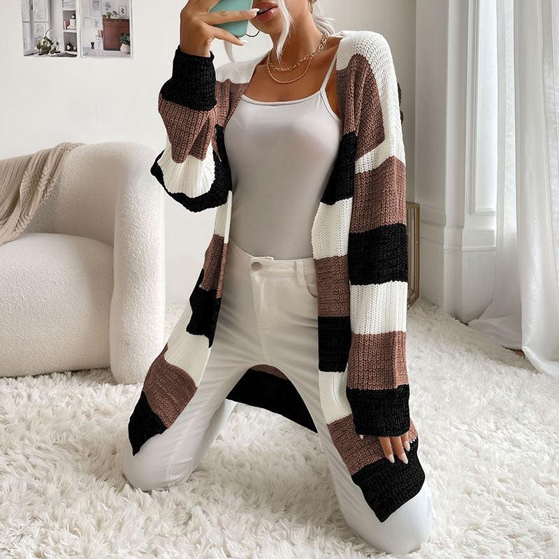 Patty Cardigan | Women's Autumn Thick Stripe Longline Knit Cardigan
