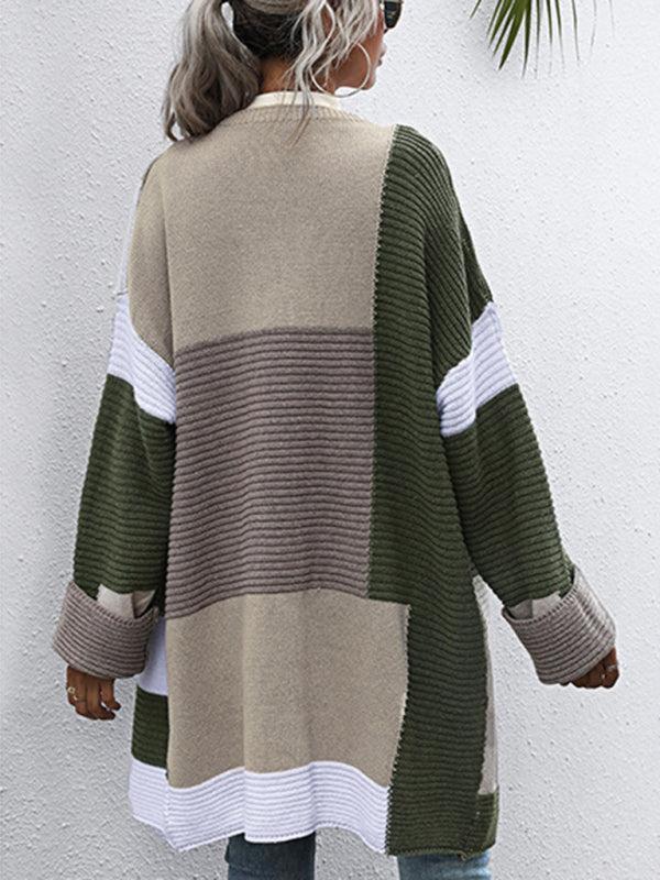 Patricia Cardigan | Women's Autumn Thick Open Front Ribbed Colour Panel Cardigan