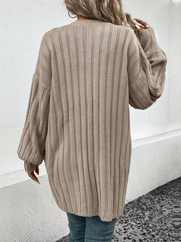 Pandora Cardigan | Women's Autumn Wide Ribbed Open Front Mid Length Cardigan