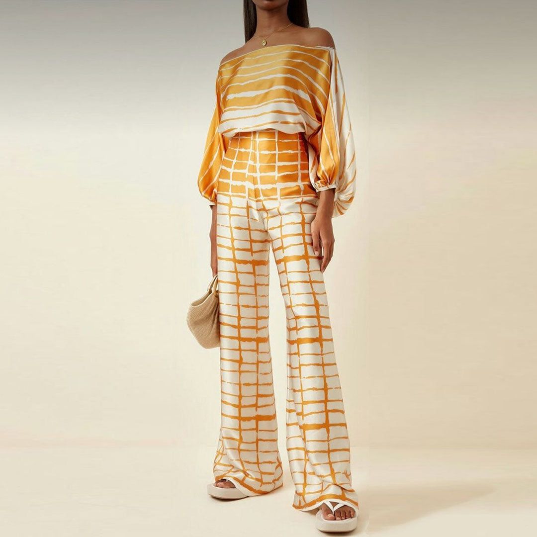 Wenda Co-ord Set | Satin Two-Piece Blouse & Pants Set