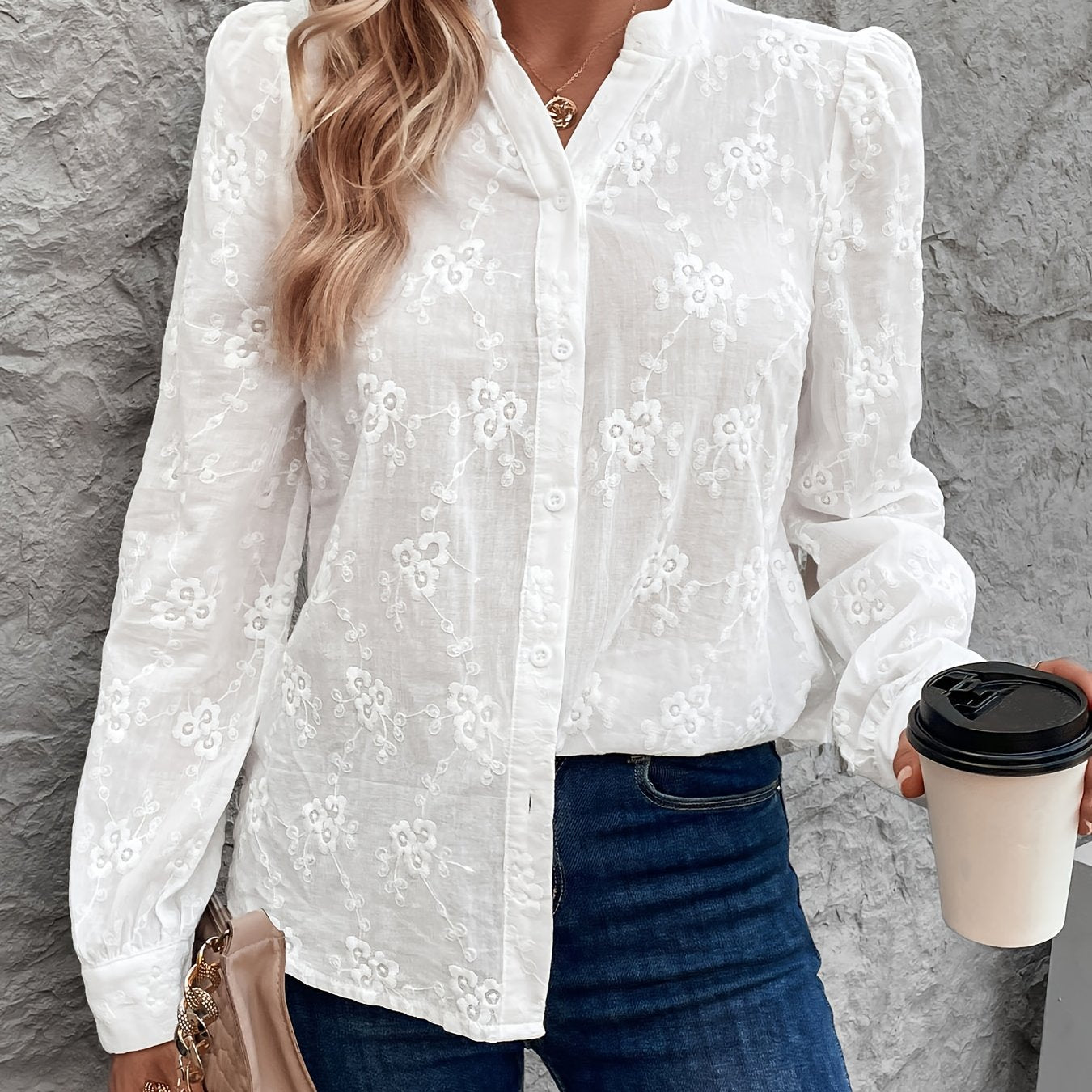 Barlina Lace Blouse | Embroidered Long-Sleeve Feminine Blouse for Spring & Summer