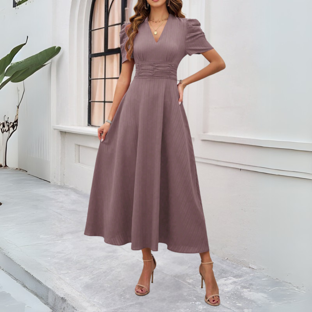 Qivah Dress | Women's Autumn V-Neck Puff Sleeve Maxi Dress