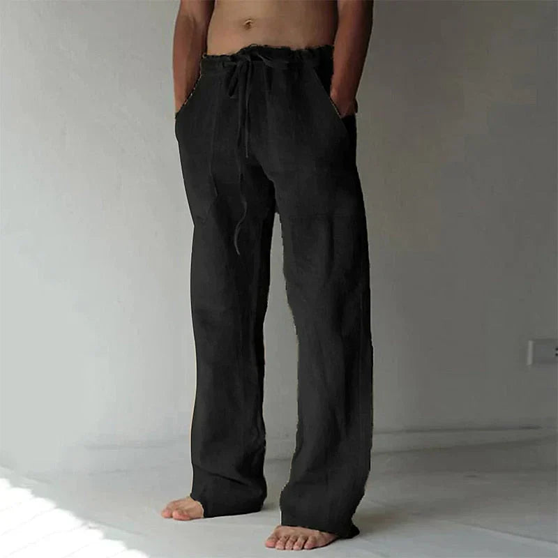 Alexander Linen Trousers | Men’s Wide-Leg Trousers with Drawstring Waist and Relaxed Fit