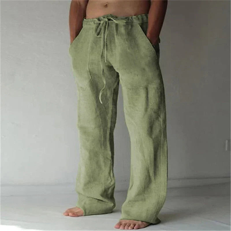 Alexander Linen Trousers | Men’s Wide-Leg Trousers with Drawstring Waist and Relaxed Fit